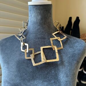 Statement Necklace Featuring Interlocking Squares of Sterling Silver